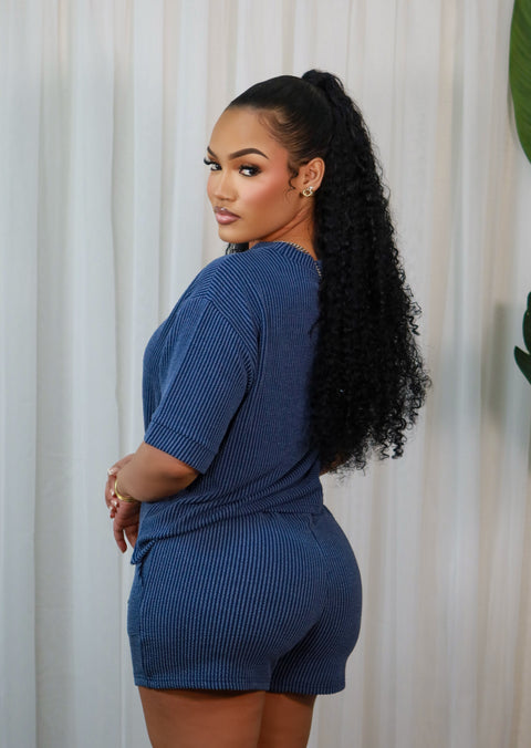 Tiara Ribbed Shorts Set(Navy) - Fitz Clothing