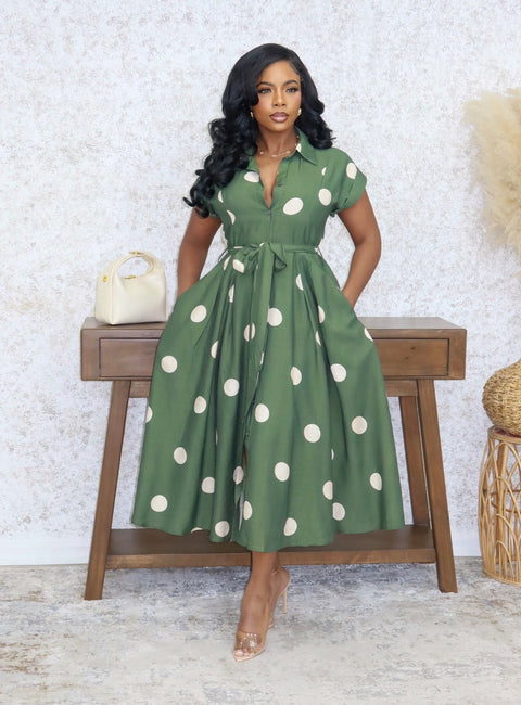 Dotty Divine Maxi Dress (Olive)