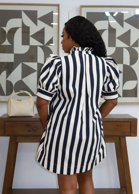 Vanny Stripe Mini Dress (Navy)