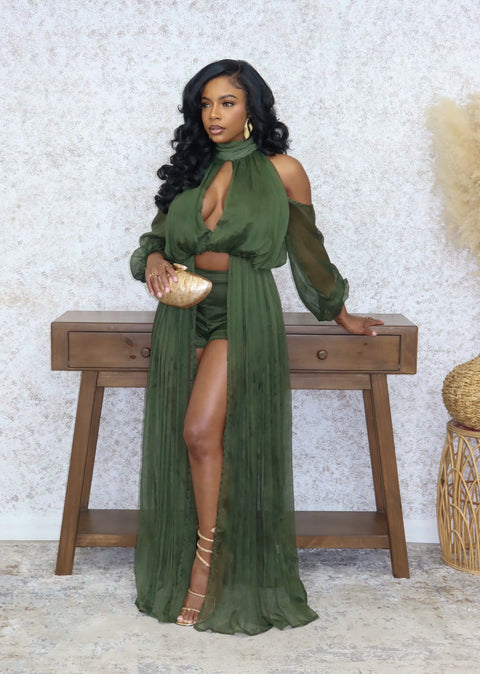 Fun Nights In Mykonos Shorts Set
 (Olive)