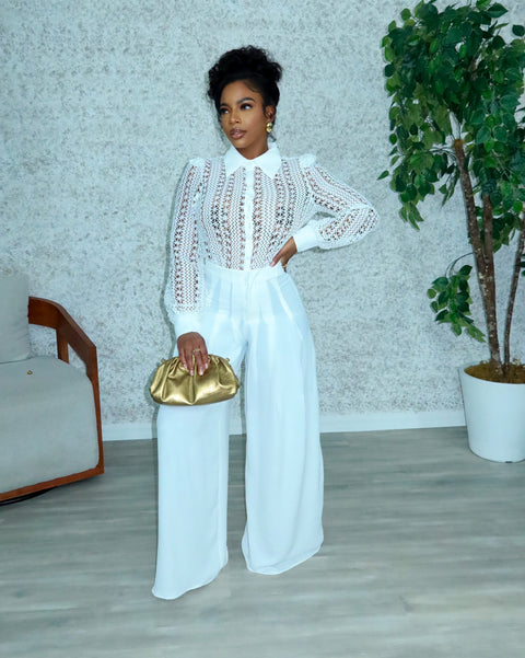 Evell Crochet Pants Set(White)