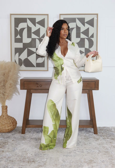 Palm Leaf Bow-Tie Pants Set - Fitz Clothing