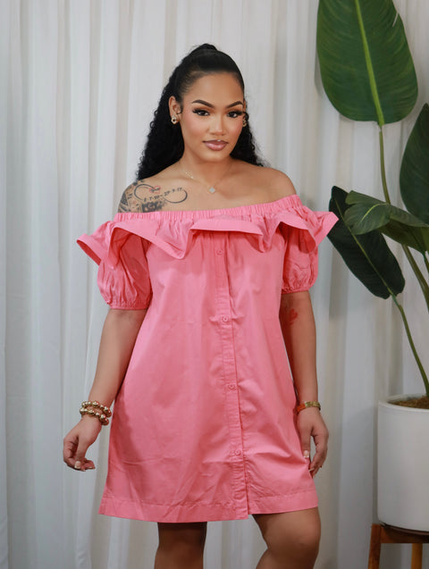 Miana ruffle Sleeve Mini Dress (PINK) - Fitz Clothing