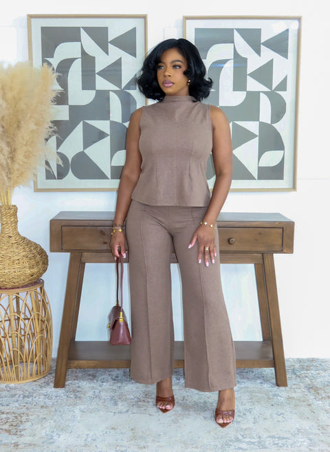Rich Girl Energy Pants Set (Mocha)