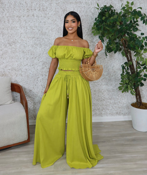 Fiona Linen Pants Set (Green) - Fitz Clothing
