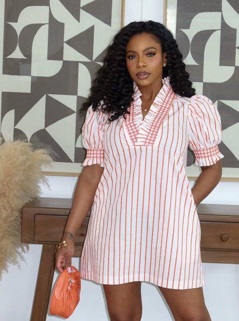 Mia Puff Sleeve Mini Dress (Orange) - Fitz Clothing