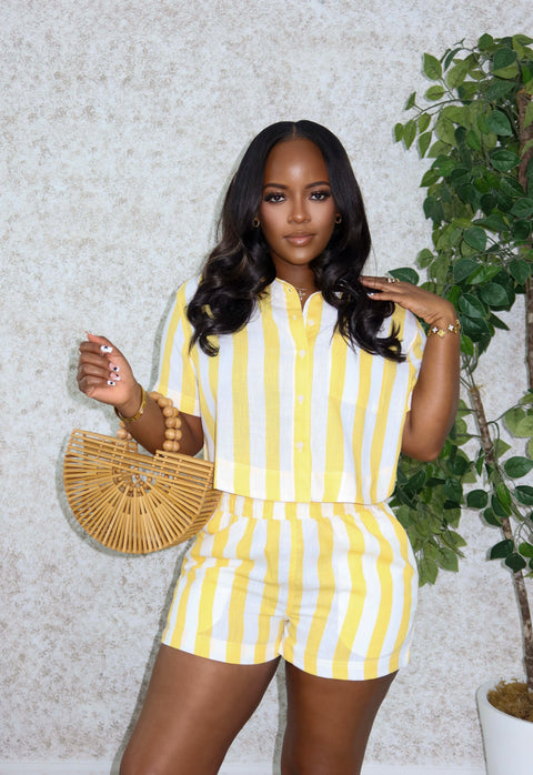 Nila Linen Shorts Set (Yellow) - Fitz Clothing