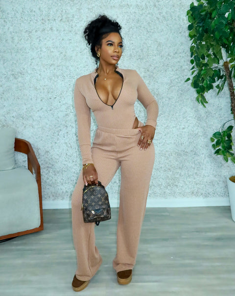 Rosa Ripped  Pants Set (Mocha)
