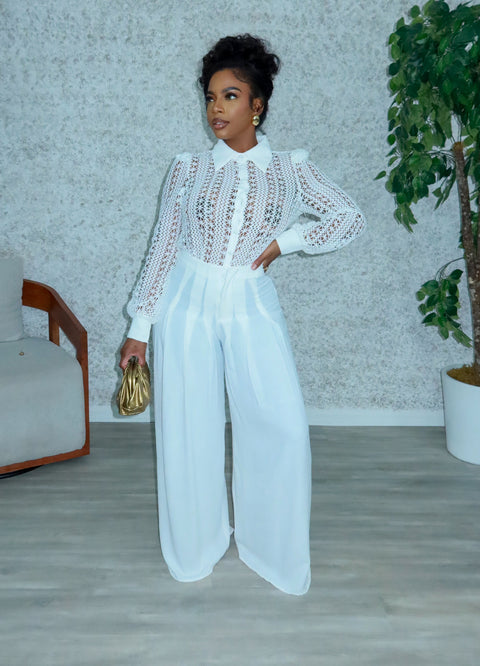 Evell Crochet Pants Set(White)