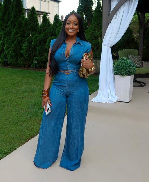 Debra Denim Pants Set(Blue) - Fitz Clothing