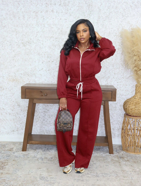 On-The-Go Bomber Pants Set (Burgundy)