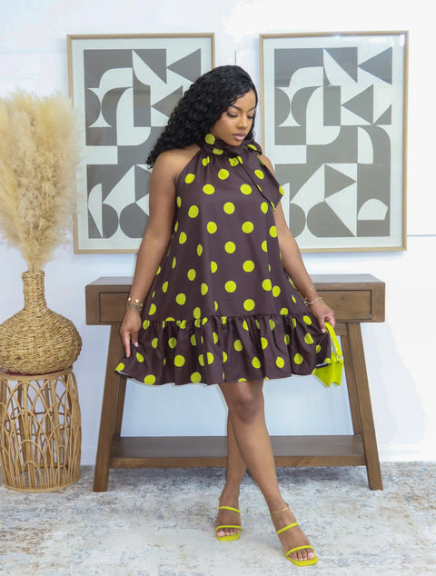 Chelsea Polka Mini Dress (Brown)