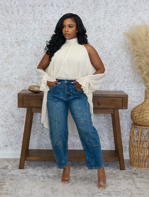 Jessica High Low Top (Cream) - Fitz Clothing