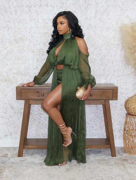 Fun Nights In Mykonos Shorts Set
 (Olive)