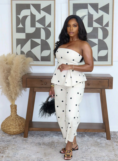 Worth The Risk Polka Pants Set (Ivory/ Black)