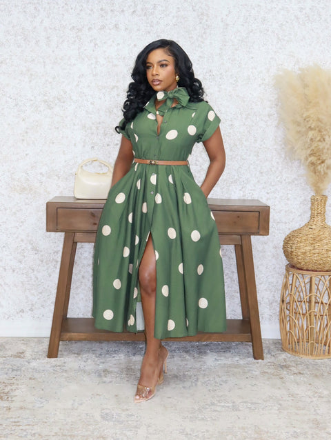 Dotty Divine Maxi Dress (Olive)