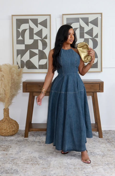 Dalia Denim Maxi Dress (Dark Denim) - Fitz Clothing