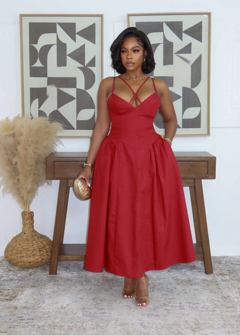 Passionate Poise Midi Dress (DEEP RED)