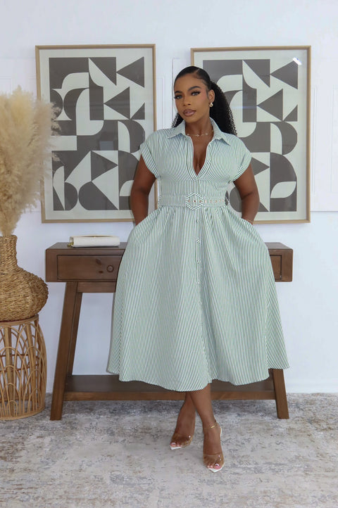 Tahiesha Stripe Maxi Dress (Green)
