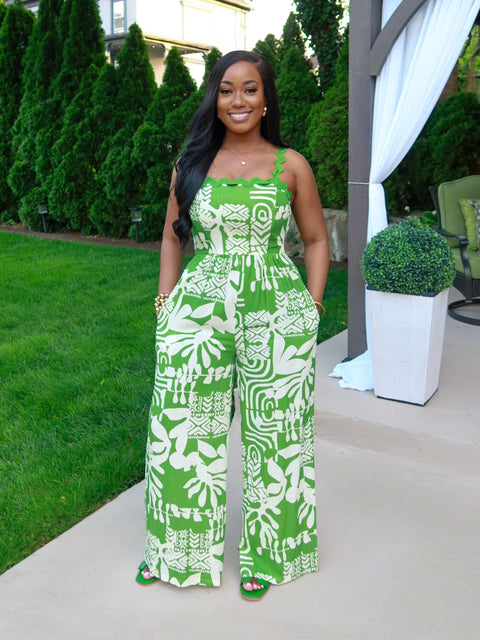 Jessie Print Jumpsuit (Green/White)