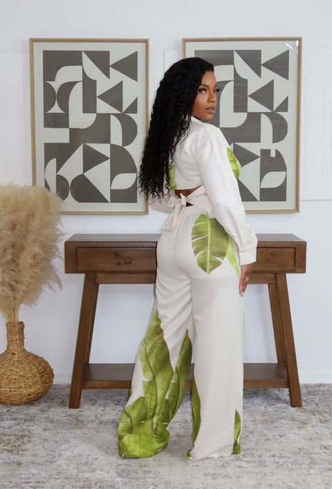 Palm Leaf Bow-Tie Pants Set - Fitz Clothing