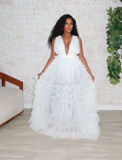 Elegant Pearls Maxi Dress (White)