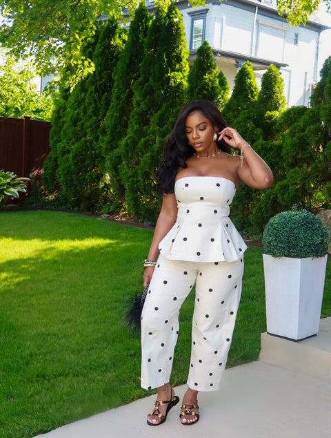Worth The Risk Polka Pants Set (Ivory/ Black)