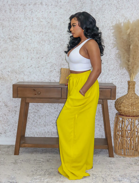 Flow Ruched Drawstring Pants (Mustard)