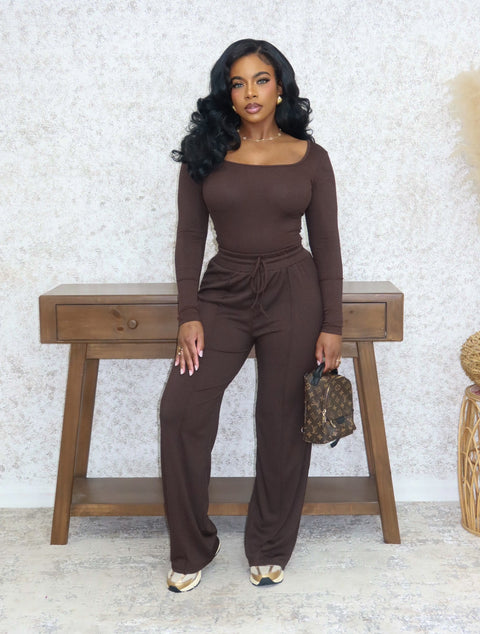 Monee Ribbed Chill Set (Brown) - Fitz Clothing