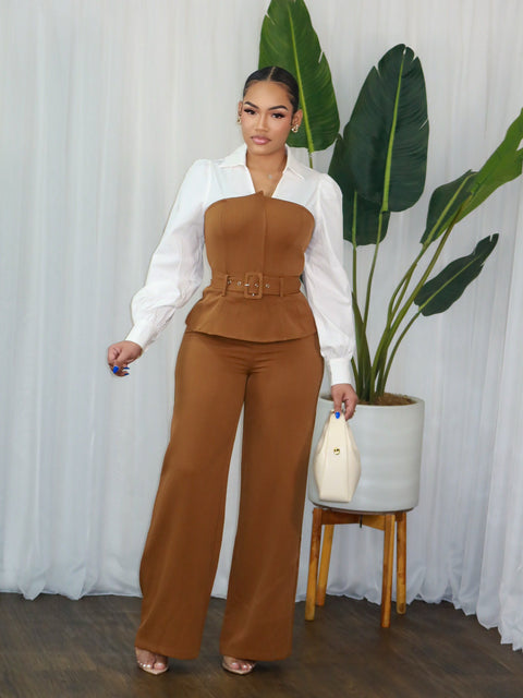Marsha More Pants Set (Brown)