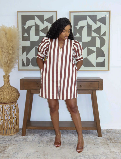 Vanny Stripe Mini Dress (Burgundy)