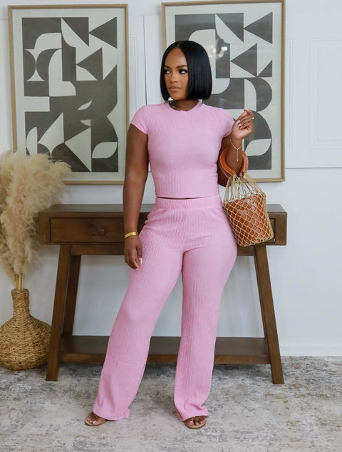 Relaxed Retreat Pants Set (Deep Pink)