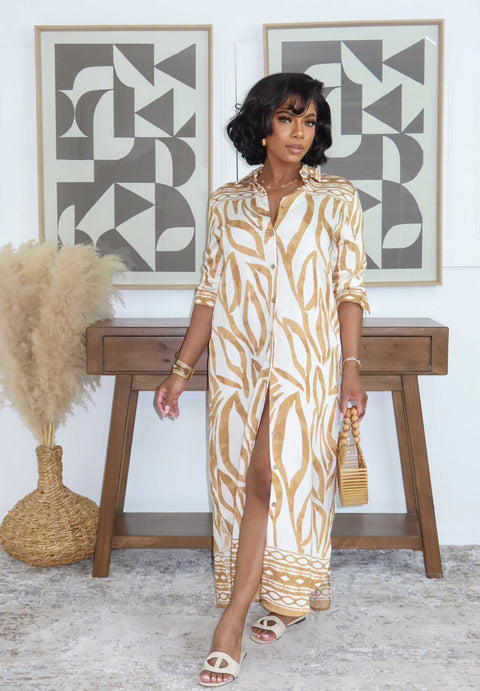 Amara Maxi Dress (Brown/White) - Fitz Clothing