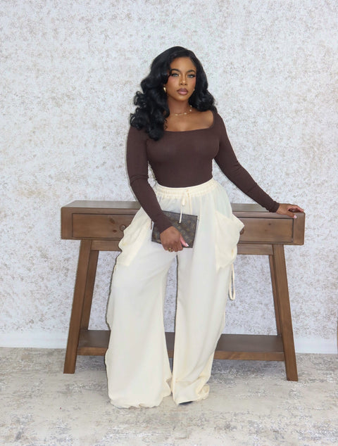 Flow Ruched Drawstring Pants (Oatmeal)