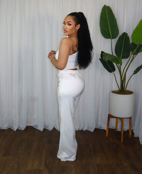 Trill Ruffle Shoulder Pants Set(White) - Fitz Clothing