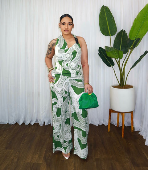 Jada Swirl Pants Set (Green) - Fitz Clothing