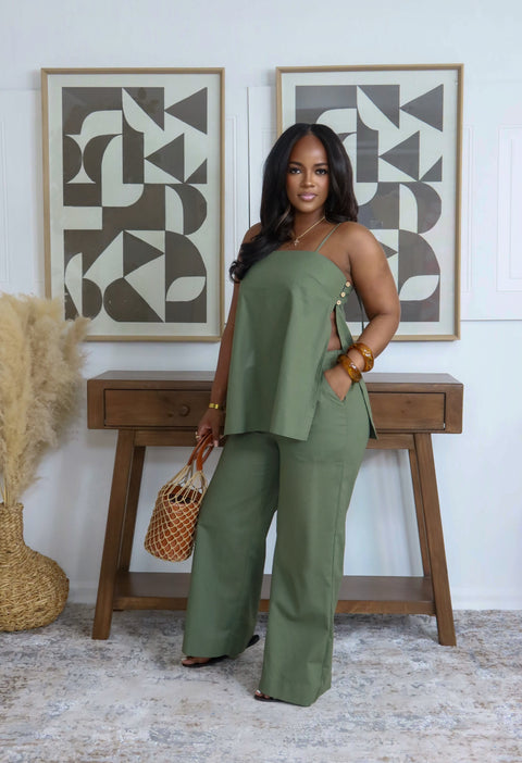 Island Breeze Linen Pants Set (Olive) - Fitz Clothing