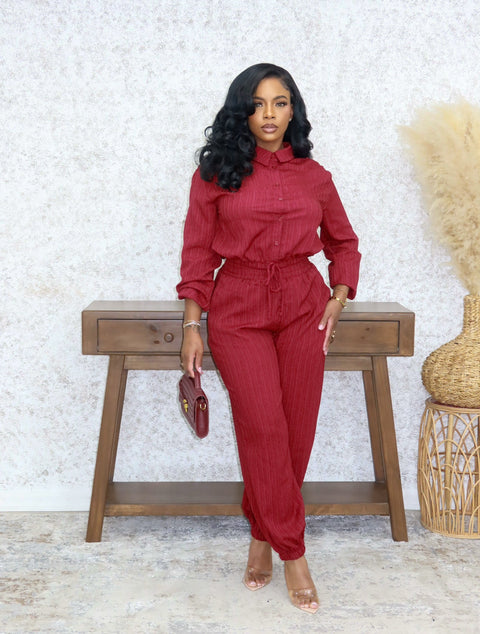 Alyssa Pants Set (Burgundy)