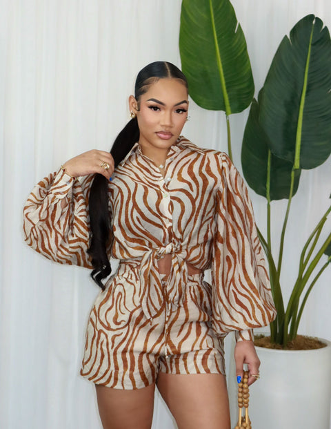 Tiger Stripe Shorts Set (Mocha) - Fitz Clothing