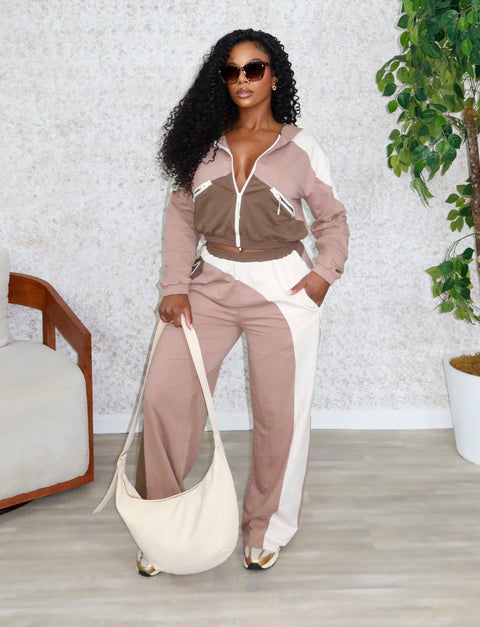 Trina Color Block Jogger Set (Brown Combo)