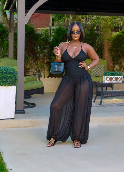 Hot For The  Summer Barrel Jumpsuit (Black)