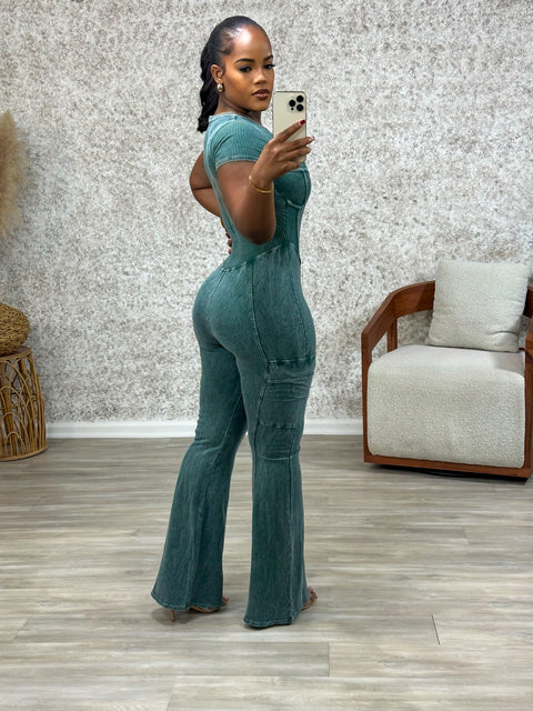 Mira Ribbed Jumpsuit (Green)