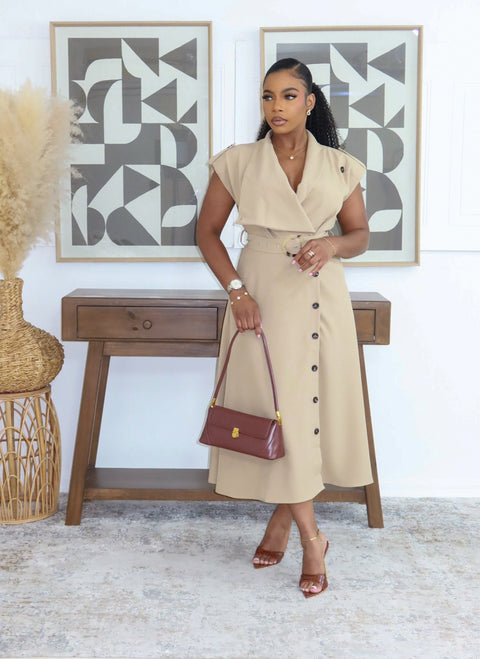 Boss Trench Midi Dress (Khaki)