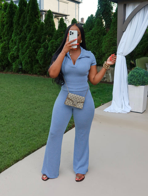 Trina Ripped Pants Set (Blue) - Fitz Clothing