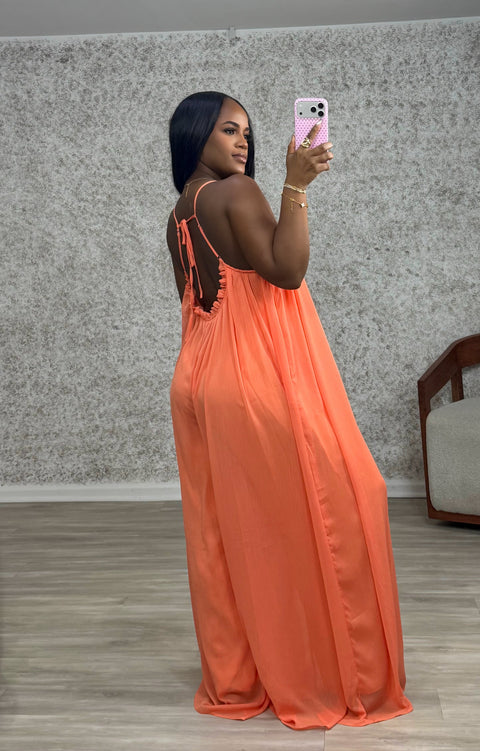 Pure Charm Sheer Jumpsuit (Orange) - Fitz Clothing