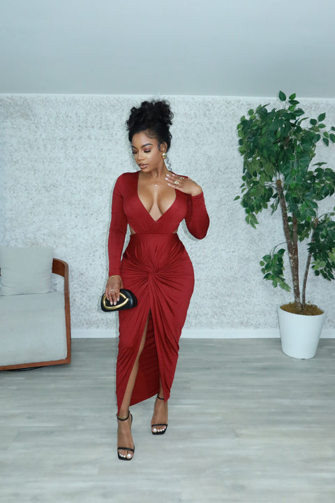 Amanza Lux Midi Dress (Burgundy)