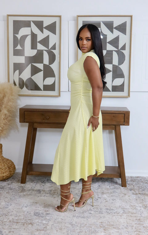 Grace Line Midi Dress (Yellow) - Fitz Clothing