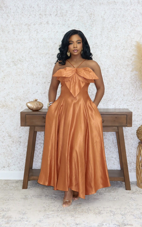 Petal Elegance Maxi Dress (Orange) - Fitz Clothing