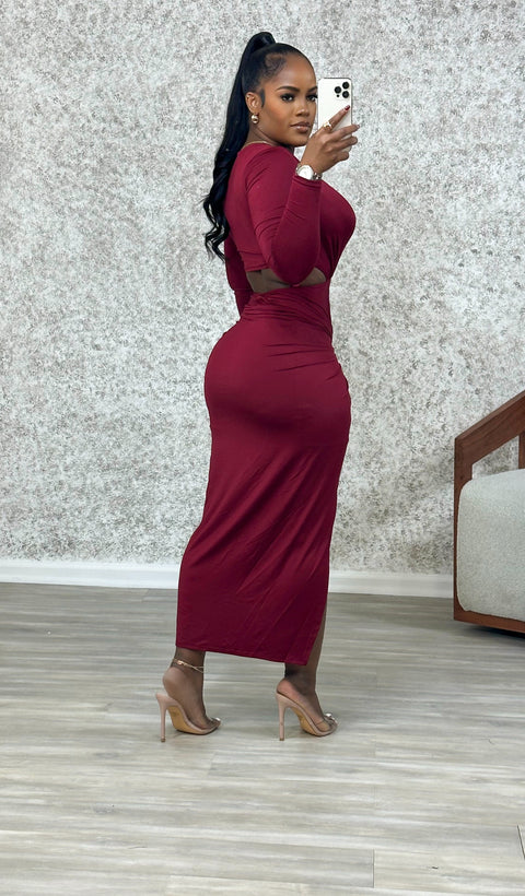 Amanza Lux Midi Dress (Burgundy)