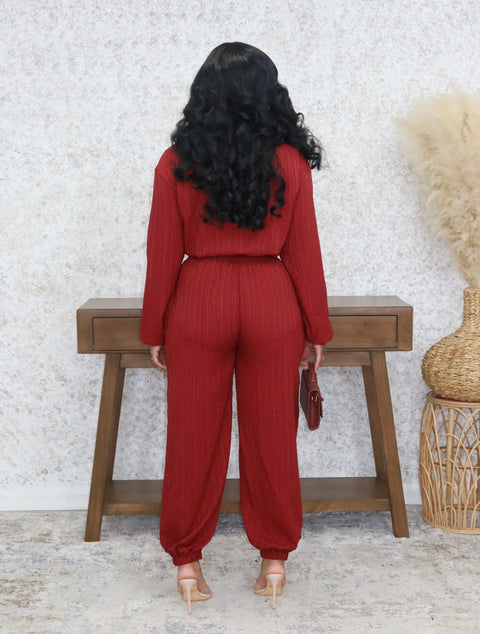Alyssa Pants Set (Burgundy)